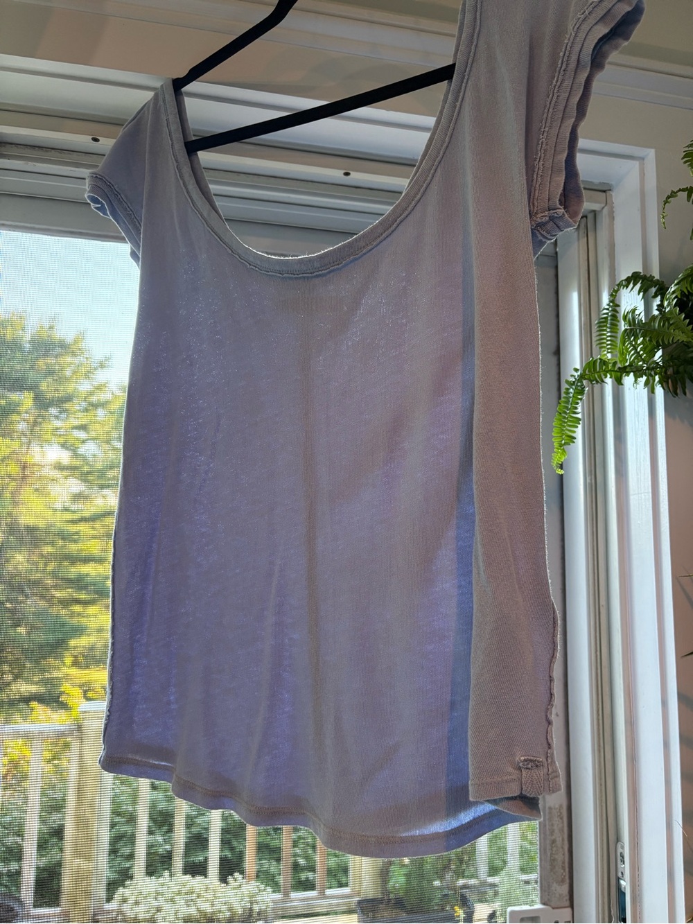 FREE PEOPLE OFF THE SHOULDER T-SHIRT, SIZE LARGE LIGHT BLUE